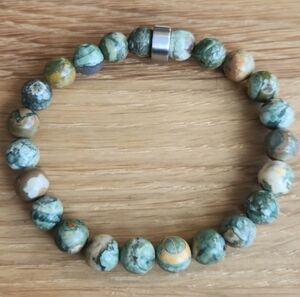 Rainforest Rhyolite Bead Stretch Hand Crafted Bracelet
